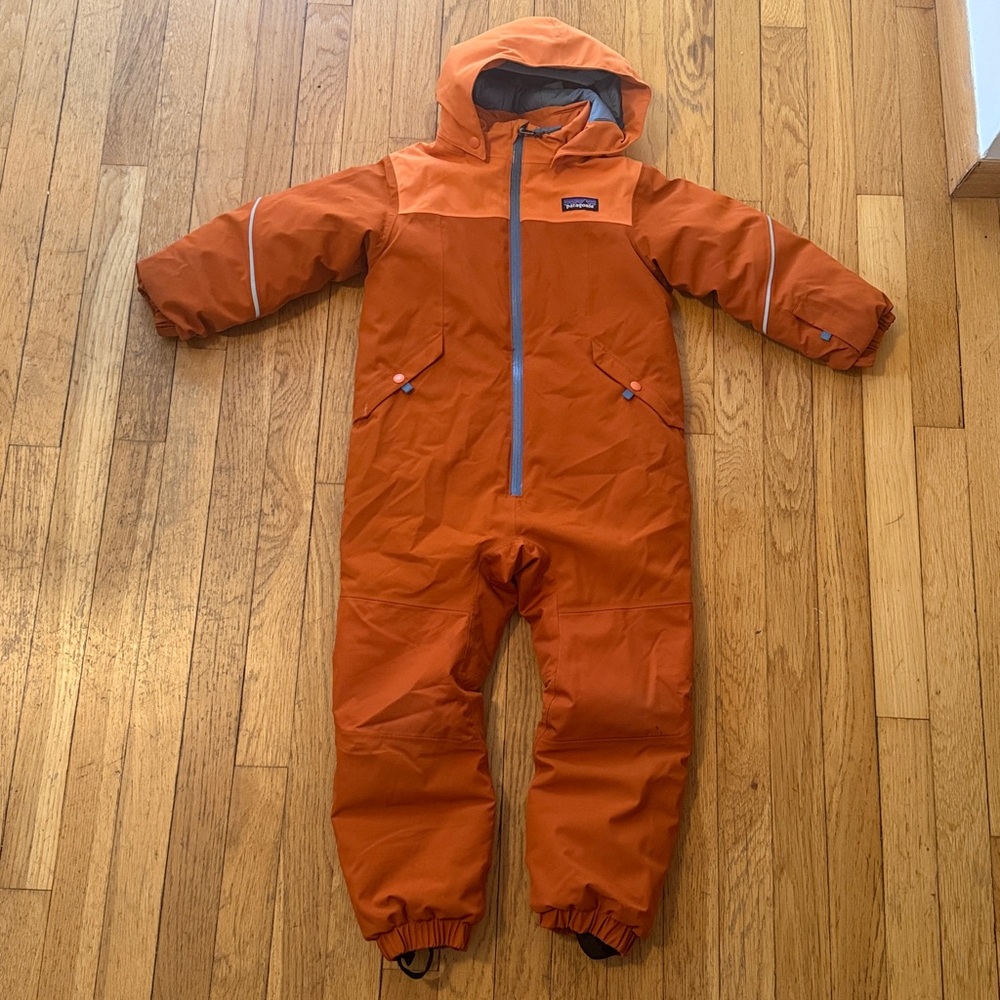 Patagonia Kids' snowpile one piece Orange and Gray Snowsuit